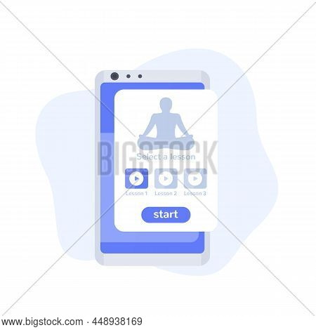 Meditation App On Phone Screen, Vector Design