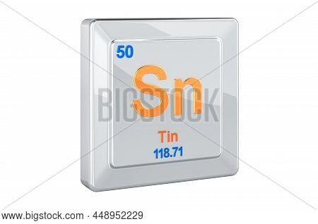 Tin, Stannum Sn, Chemical Element Sign. 3d Rendering Isolated On White Background