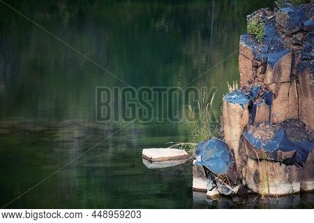 Basalt Yellow Pillars And River. Wonderful Landscape.