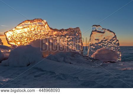 Winter Evening On Lake Peipus, Pskov Region, Russia