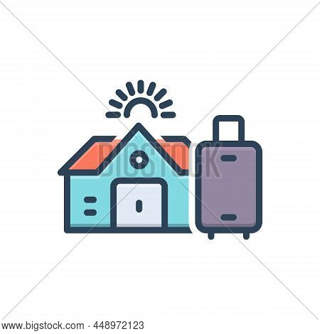 Color Illustration Icon For Pg Hostel Dorm Dormitory Paying Guest Building Residential Luggage