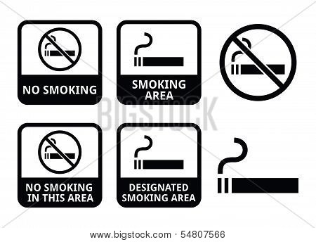 No smoking, smoking area vector icons set