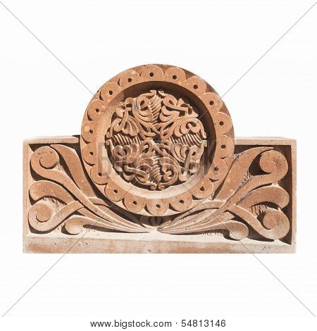 Medieval Armenian ornament on cross stone isolated on white