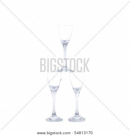 Three empty glasses of wine isolated on white