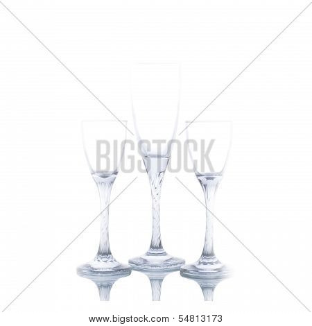 Three empty glasses of wine isolated on white