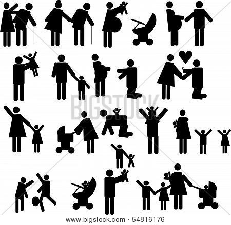 Icons set people and family in black 2