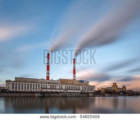 Berezhkovskaya Embankment And Power Plant In Moscow, Russia