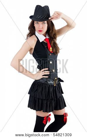Young woman gangste isolated on white