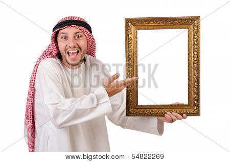 Arab with picture frame on white