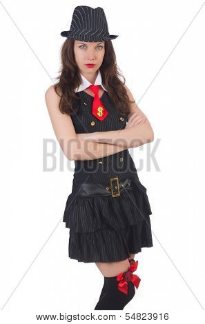 Young woman gangste isolated on white