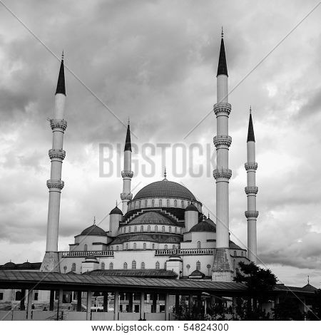 Kocatepe Mosque in Ankara, Turkey - Black and White