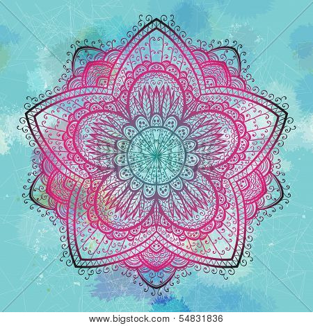 Grunge Pink And Blue Ornamental Flower. Eps10