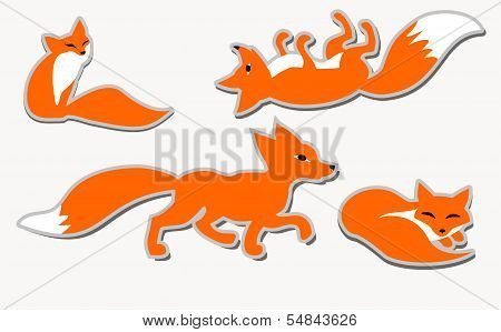 set of 4 cute foxes