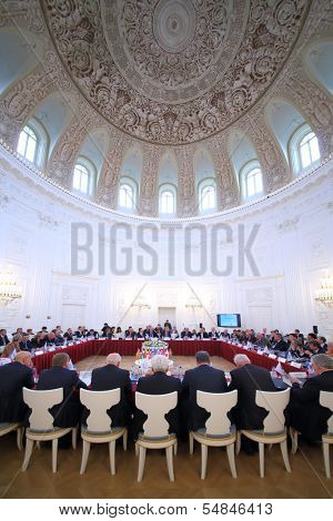 MOSCOW - OCT 10: The International Congress of Industrialists and Entrepreneurs in the Round Hall of the Petroff Palace, on October 10, 2013 in Moscow, Russia.