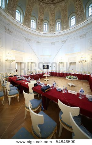 MOSCOW - OCT 10: Empty hall during a break on the International Congress of Industrialists and Entrepreneurs, on October 10, 2013 in Moscow, Russia.