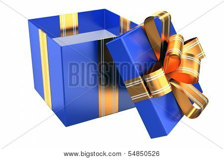 Blue gift with golden ribbons