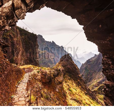 Pico Ruivo and Pico do Areeiro mountain peaks in  Madeira, Portugal