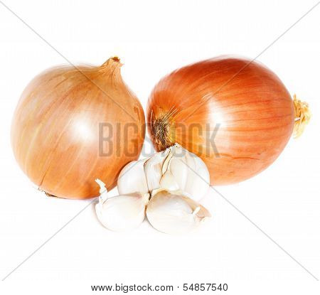 Garlic And Onion Isolated On White Background