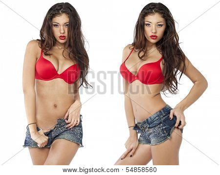 Portrait of sexy women in red bra 