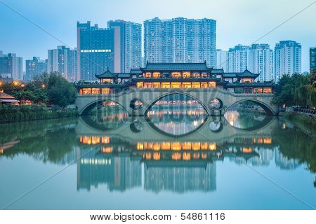 Chinese Anshun Bridge At Dusk