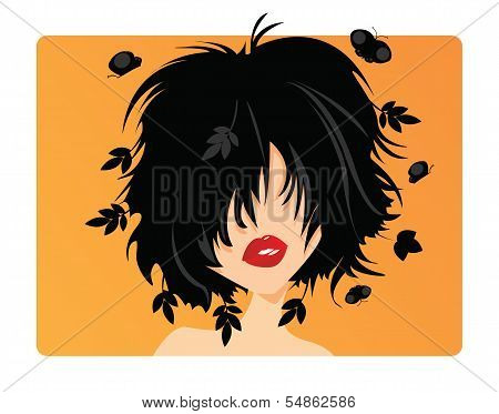 Portrait of a beautiful natural girl, vector illustration