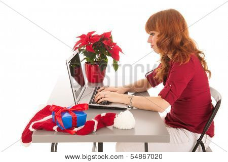 Young woman is having Christmas at the office