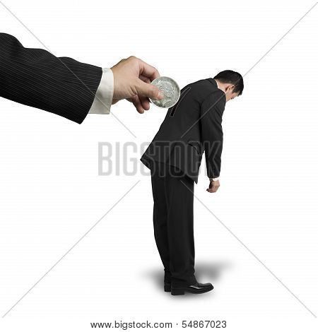 Hand Hold Money To Put Into Hole On Businessman's Back
