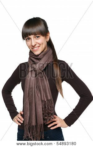 Female in pullover and scarf