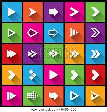 Arrow sign icon set. Simple square shape buttons