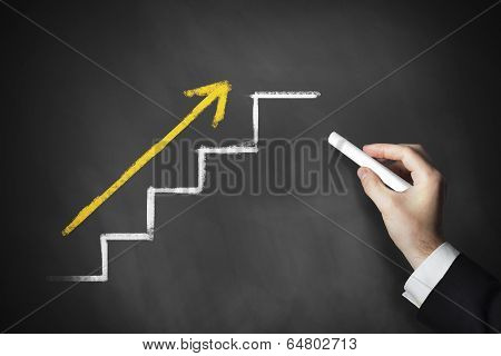 hand drawing stairs on chalk board
