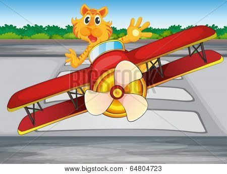 Illustration of a boastful tiger riding a plane