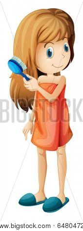 Illustration of a teenager combing her hair on a white background