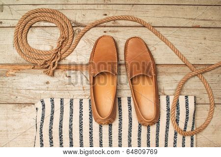 Men's Loafer Shoe On Old Wood