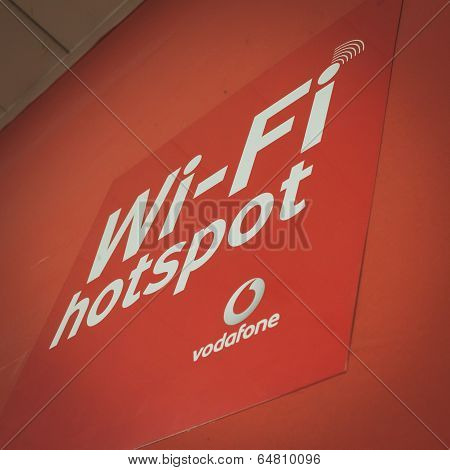 Vodafone Wi-fi Sign At Solarexpo 2014 In Milan, Italy