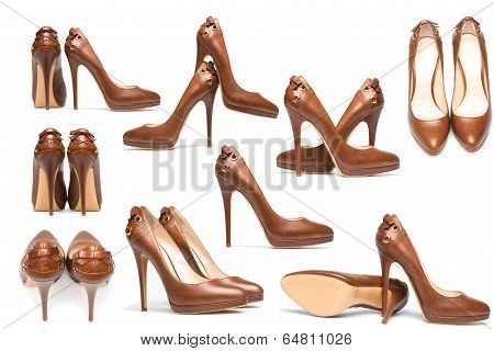 Elegant High Heel Shoes On White