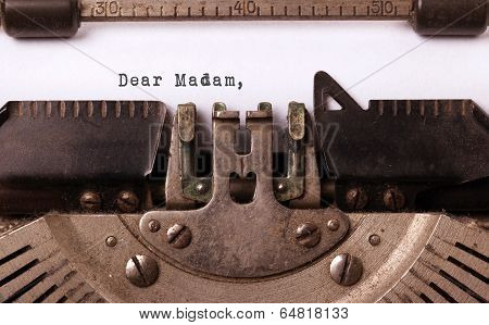 Vintage Inscription Made By Old Typewriter