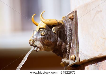 Aragon Teruel El Torico fountain in Plaza Carlos Castel square at Spain