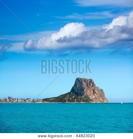 Calpe Alicante Arenal Bol beach with Penon de Ifach mountain in Mediterranean sea of Spain
