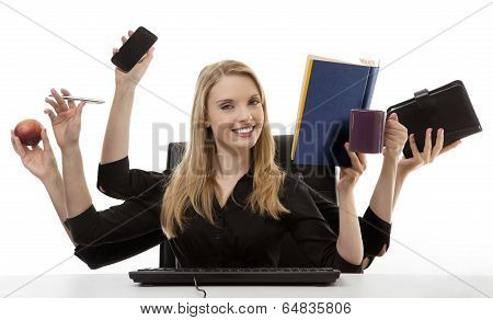 Busy Woman At Her Desk