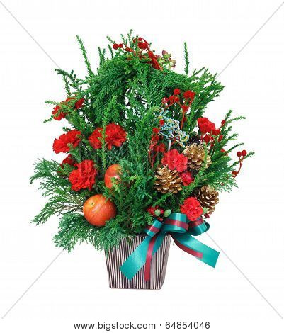 Flower Bouquet In Wooden Pot