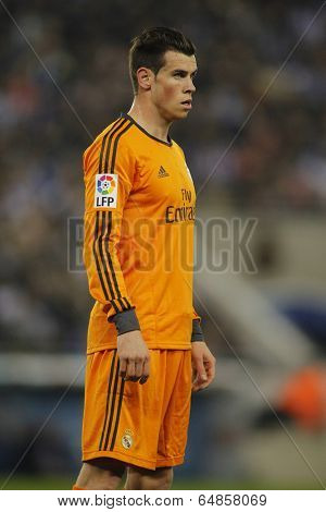 BARCELONA - JAN, 12: Gareth Bale of Real Madrid during the Spanish League match between Espanyol and Real Madrid at the Estadi Cornella on January 12, 2014 in Barcelona, Spain