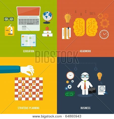 Icons For Education, Headwork, Strategy, Business.