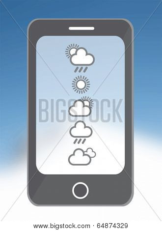 Digitally generated weather app on smarphone in blue