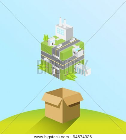 Ready made infrastructure and industry concept on blue background