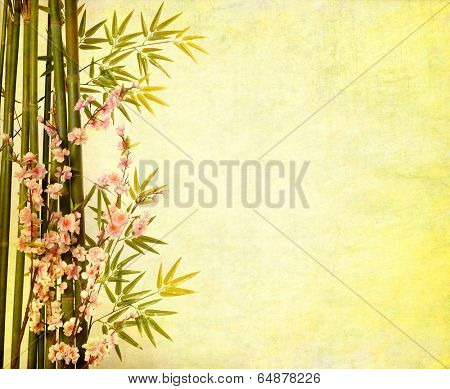 bamboo and plum blossom on old antique paper texture