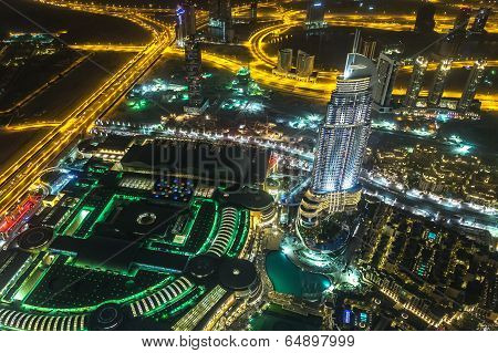 Address Hotel At Night In The Downtown Dubai Area Overlooks The Famous Dancing Fountains