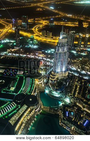 Address Hotel At Night In The Downtown Dubai Area Overlooks The Famous Dancing Fountains