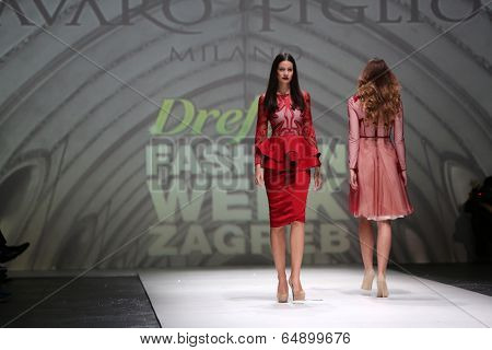 ZAGREB, CROATIA - MAY 09: Fashion model wearing clothes designed by Avaro Figlio on the Zagreb Fashion Week on May 09, 2014 in Zagreb, Croatia.