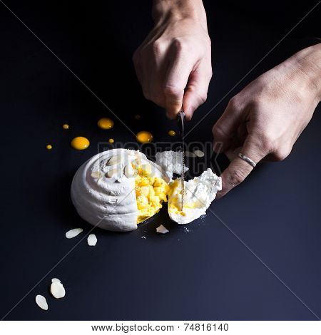 Fruit Dessert, studio shot. Biscuit mango dessert