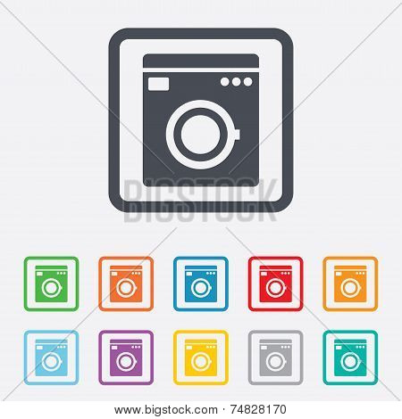 Washing machine icon. Home appliances symbol.